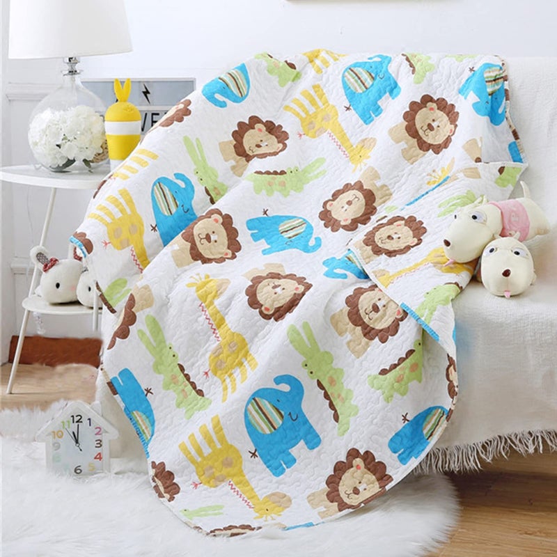 Abreeze Cute Lion Nursery Bed Blanket - Elephant Giraffe Coverlet Quilt Bedspread Throw for Boys - Cotton Crib Comforter Soft Toddler Blanket 43" X 51" - Image 1